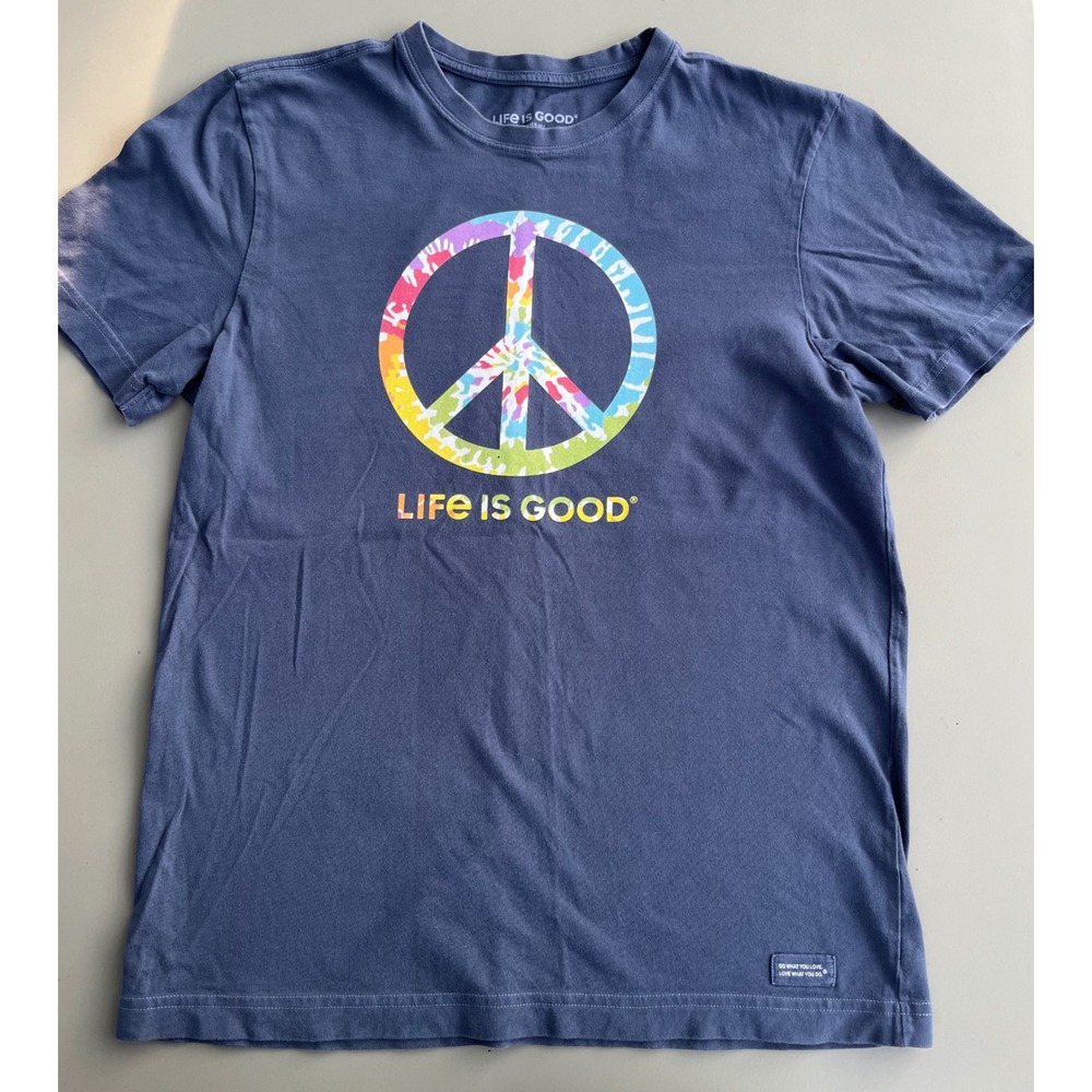 Life is Good Crusher Tee Navy Blue Peace Sign Graphic T-Shirt Size M